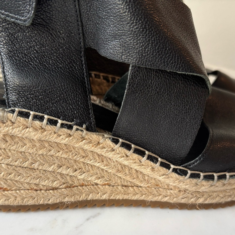 Eileen Fisher Black Leather Espadrille Wedges